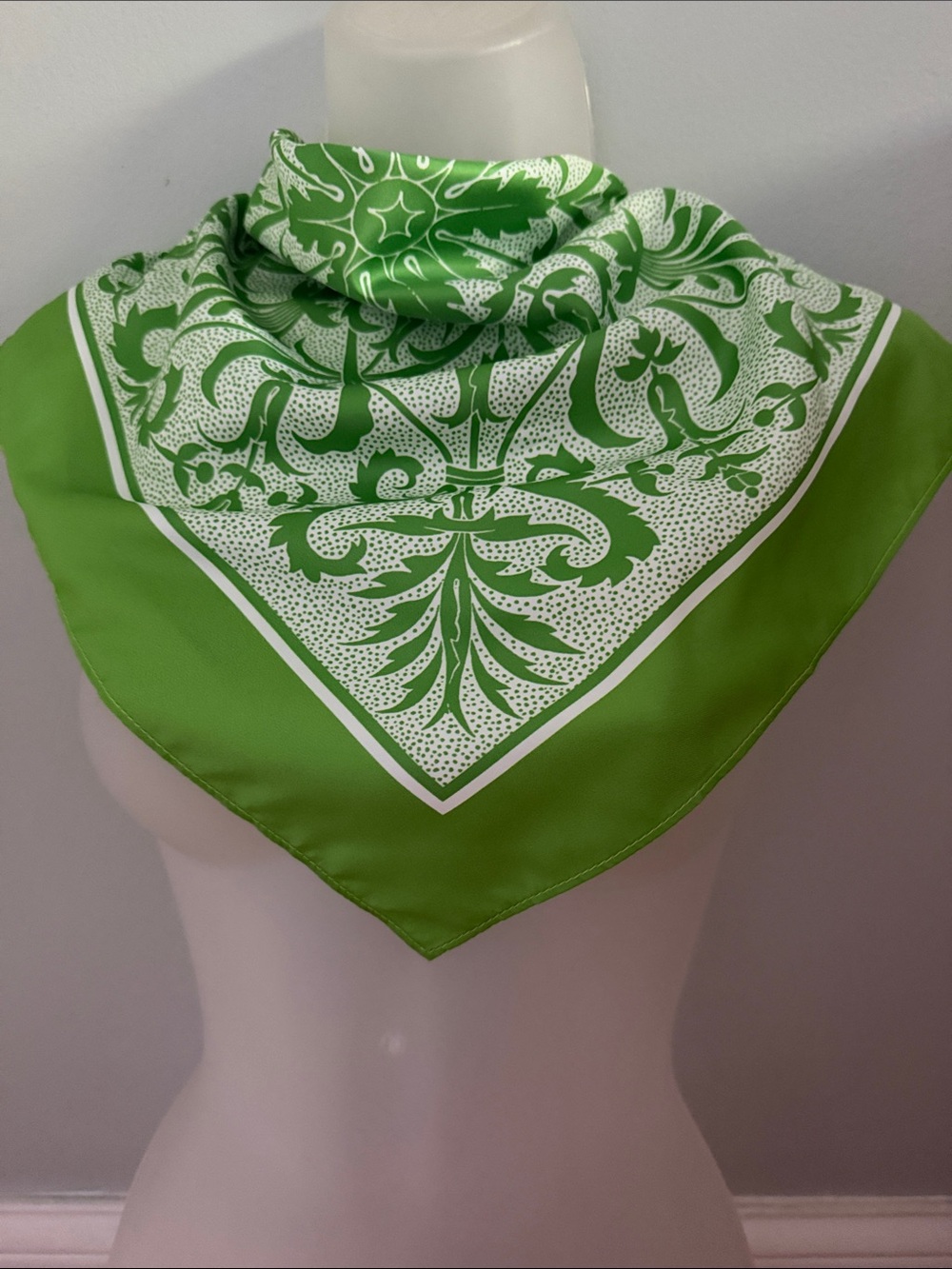 VTG Symmetry "Breaking Barriers" Vibrant Lime Green Botanical Print Scarf